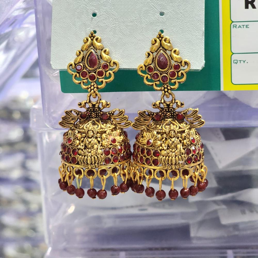 HK Fashion Matte Gold Plated Austrian And Pearl Temple Jhumki Earrings