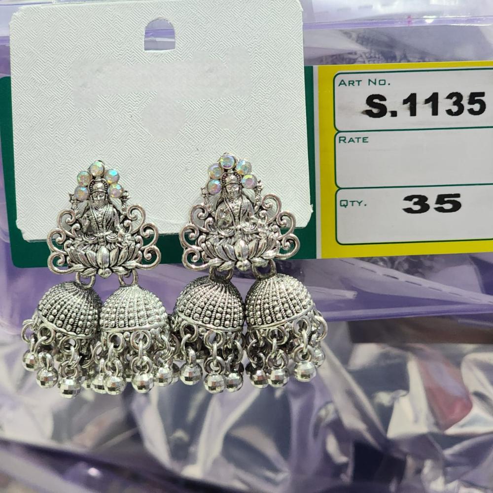 HK Fashion Oxidised Plated Austrian And Pearl Temple Jhumki Earrings