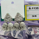 HK Fashion Oxidised Plated Austrian And Pearl Temple Jhumki Earrings