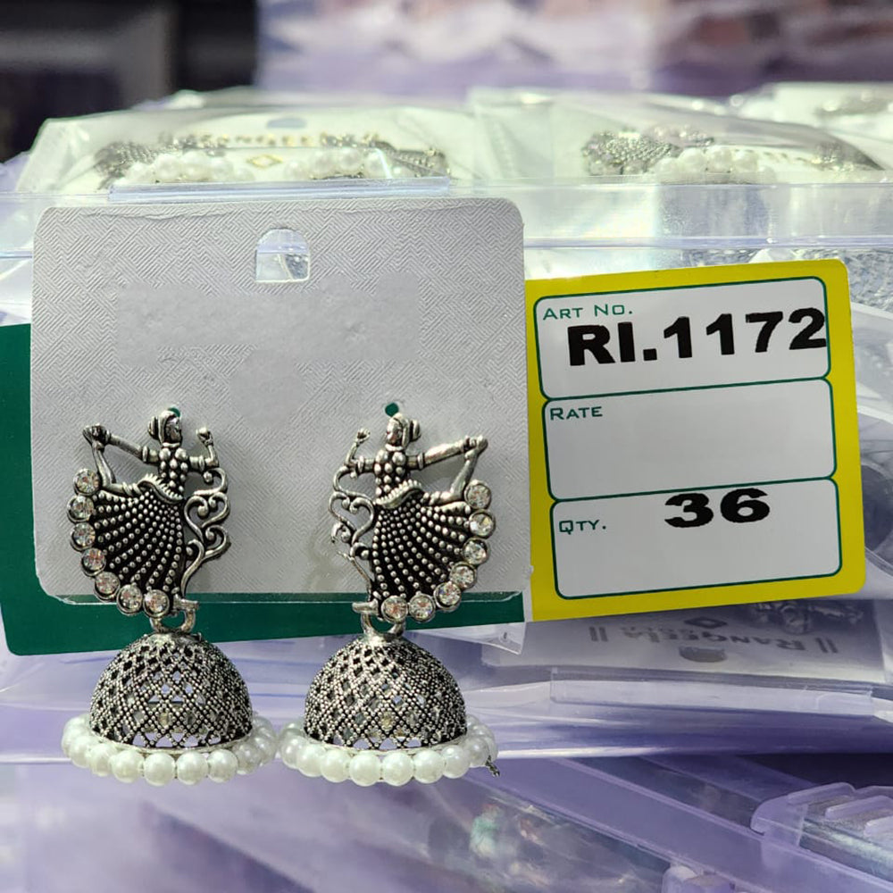 HK Fashion Oxidised Plated Austrian And Pearl Jhumki Earrings