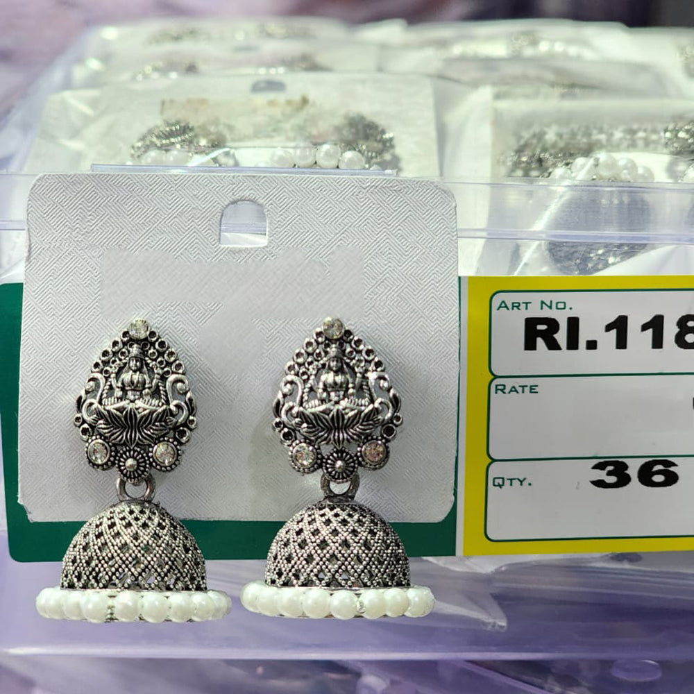 HK Fashion Oxidised Plated Austrian And Pearl Temple Jhumki Earrings