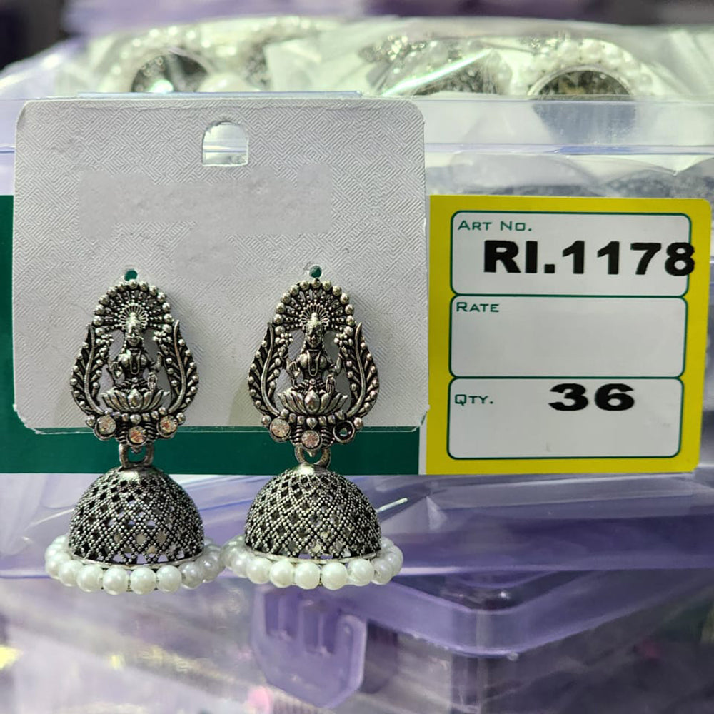 HK Fashion Oxidised Plated Austrian And Pearl Temple Jhumki Earrings