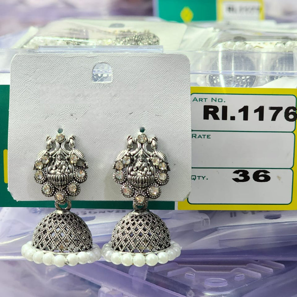 HK Fashion Oxidised Plated Austrian And Pearl Temple Jhumki Earrings