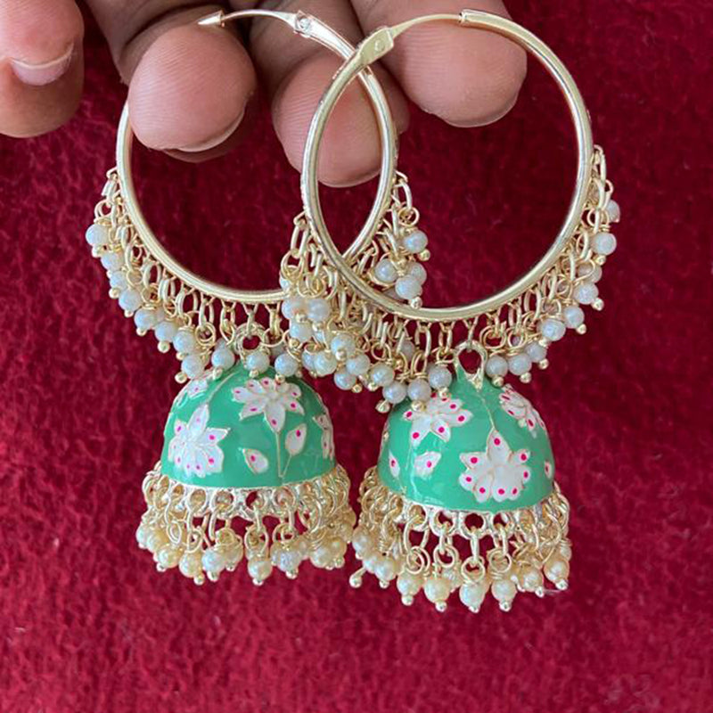 India Art Gold Plated Meenakari Jhumki Earrings