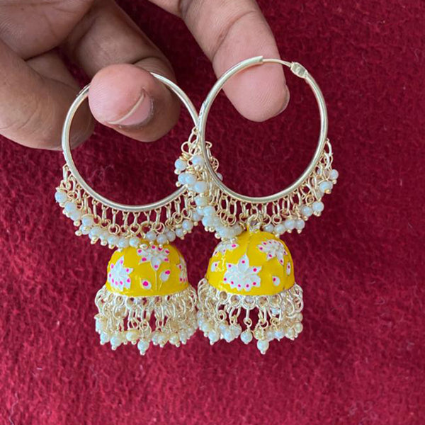 India Art Gold Plated Meenakari Jhumki Earrings