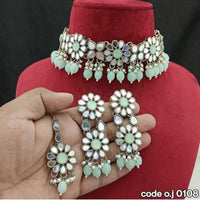 India Art Oxidised Plated Mirror Work Choker Necklace Set