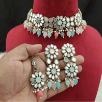 India Art Oxidised Plated Mirror Work Choker Necklace Set