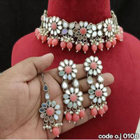 India Art Oxidised Plated Mirror Work Choker Necklace Set