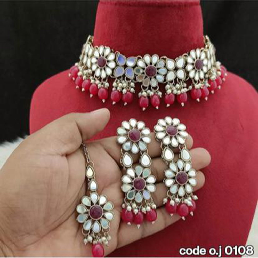 India Art Oxidised Plated Mirror Work Choker Necklace Set