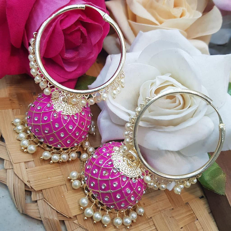 India Art Gold Plated Meenakari Jhumki Earrings