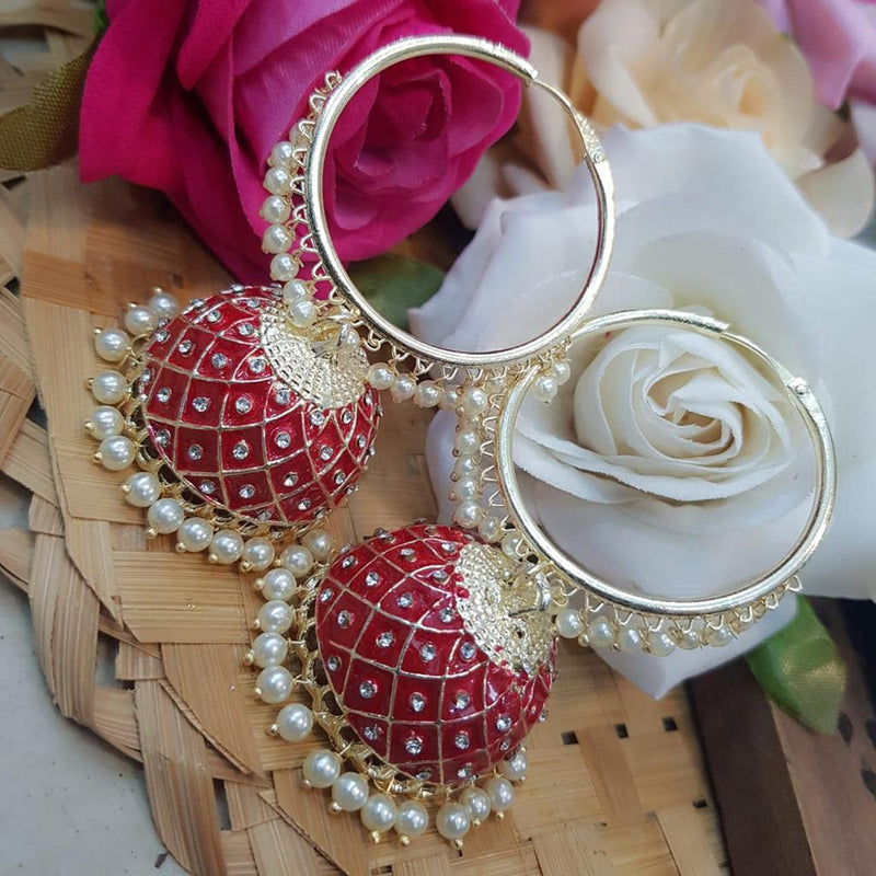 India Art Gold Plated Meenakari Jhumki Earrings