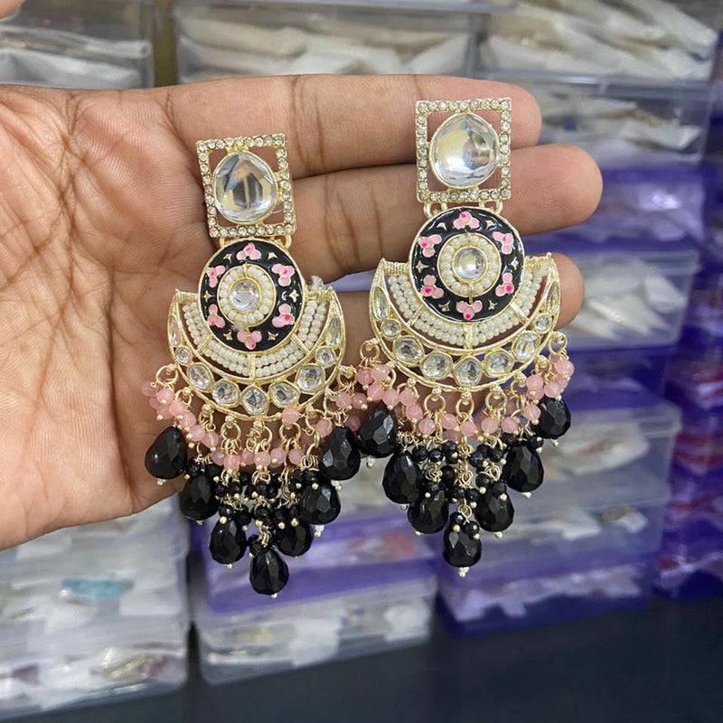 India Art Gold Plated Meenakari Dangler Earrings