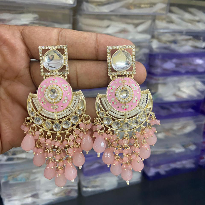 India Art Gold Plated Meenakari Dangler Earrings