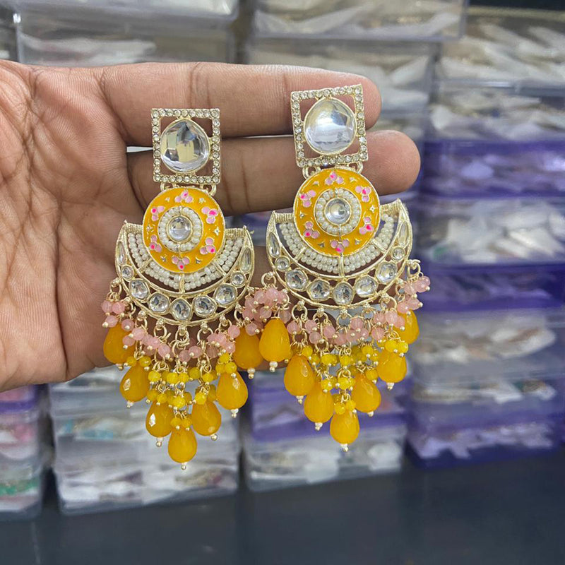 India Art Gold Plated Meenakari Dangler Earrings