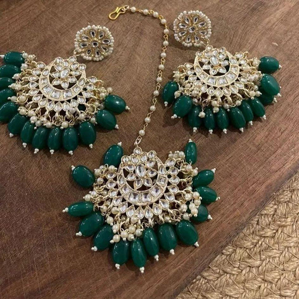 India Art Gold Plated Dangler Earrings With Maangtikka