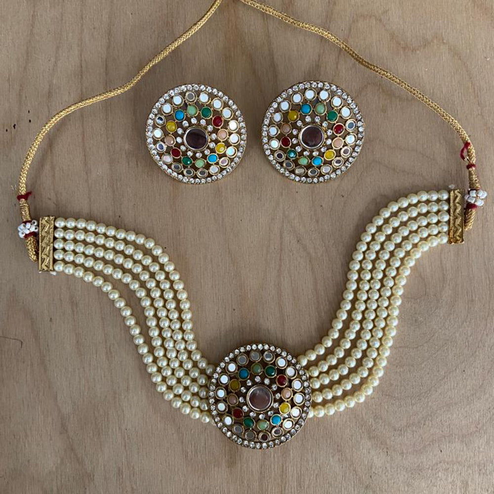 India Art Gold Plated Mirror Choker Necklace Set