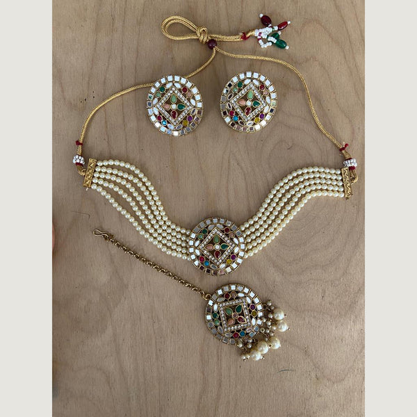 India Art Gold Plated Mirror Choker Necklace Set