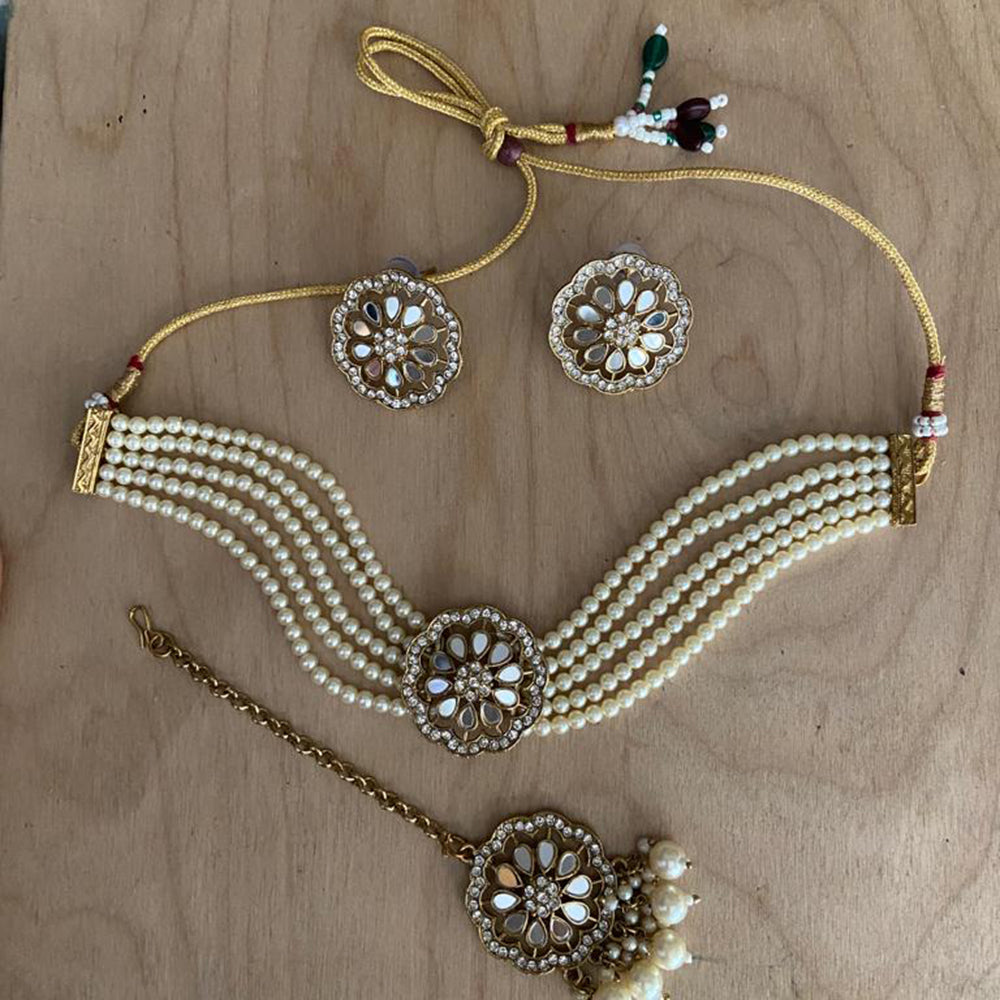 India Art Gold Plated Mirror Choker Necklace Set