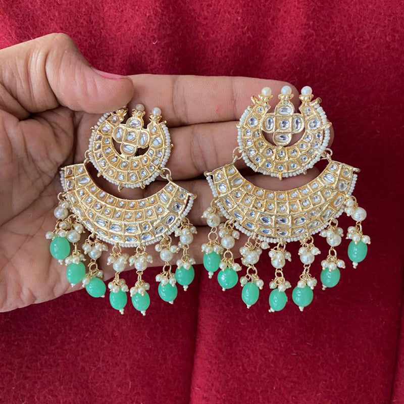 India Art Gold Plated Kundan Stone & Beads Dangler Earrings