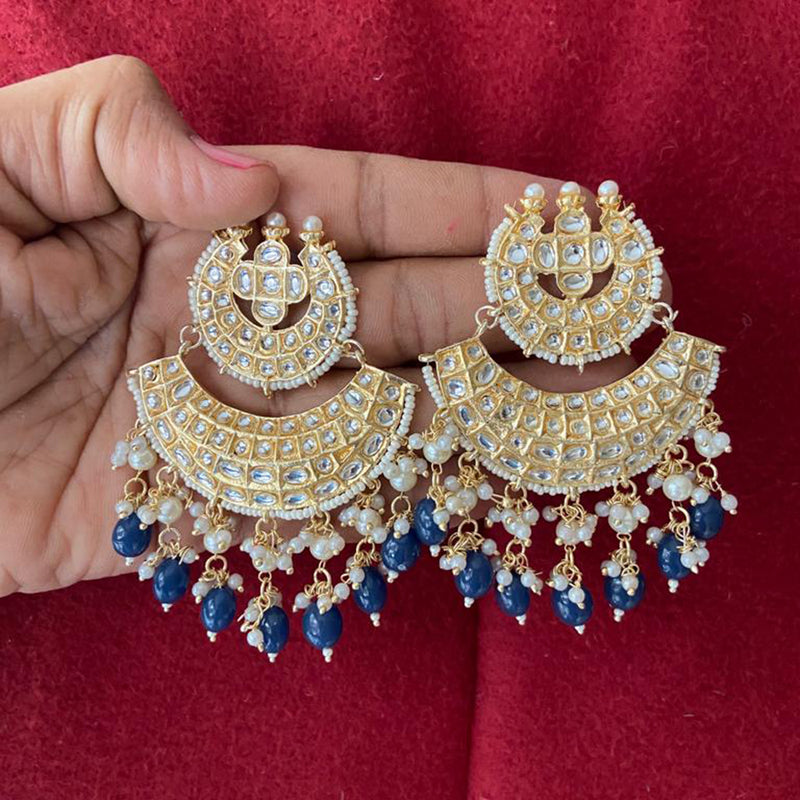 India Art Gold Plated Kundan Stone & Beads Dangler Earrings