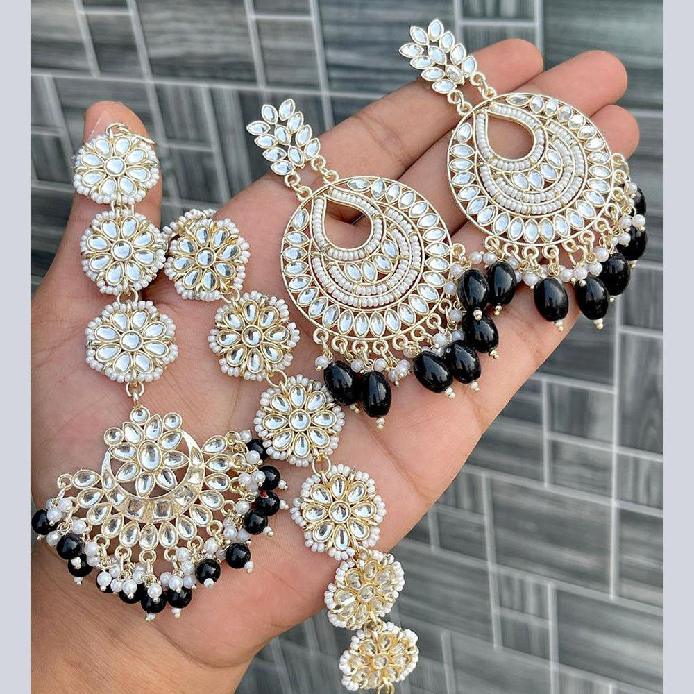 India Art Gold Plated Kundan Stone Earrings With Mangtikka