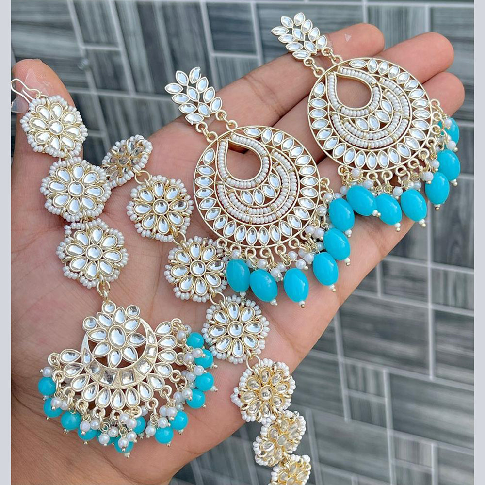 India Art Gold Plated Kundan Stone Earrings With Mangtikka