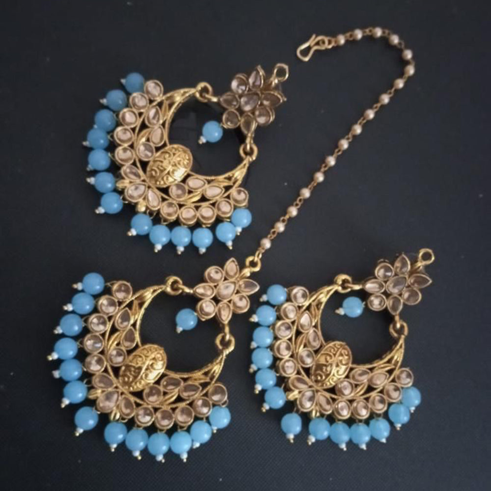 India Art Gold Plated Kundan Stone Earrings With Mangtikka