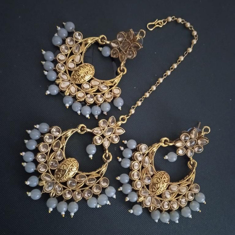 India Art Gold Plated Kundan Stone Earrings With Mangtikka