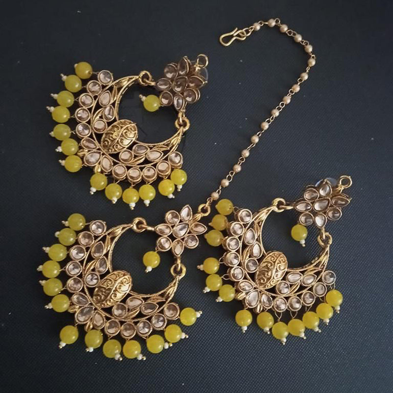 India Art Gold Plated Kundan Stone Earrings With Mangtikka