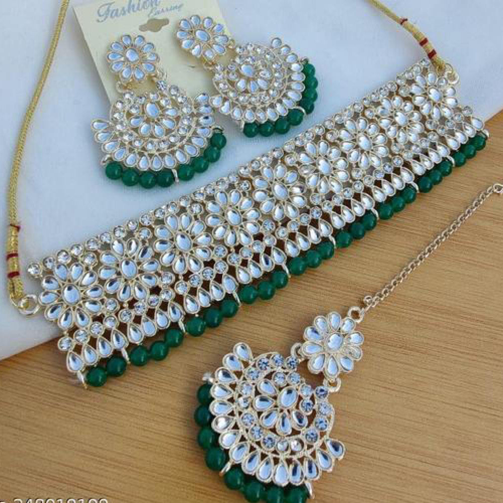 India Art Gold Plated Mirror Choker Necklace Set