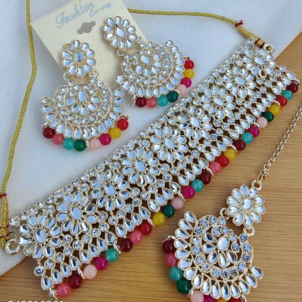 India Art Gold Plated Mirror Choker Necklace Set