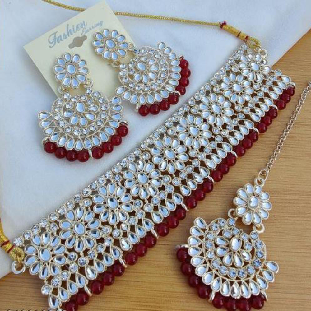 India Art Gold Plated Mirror Choker Necklace Set