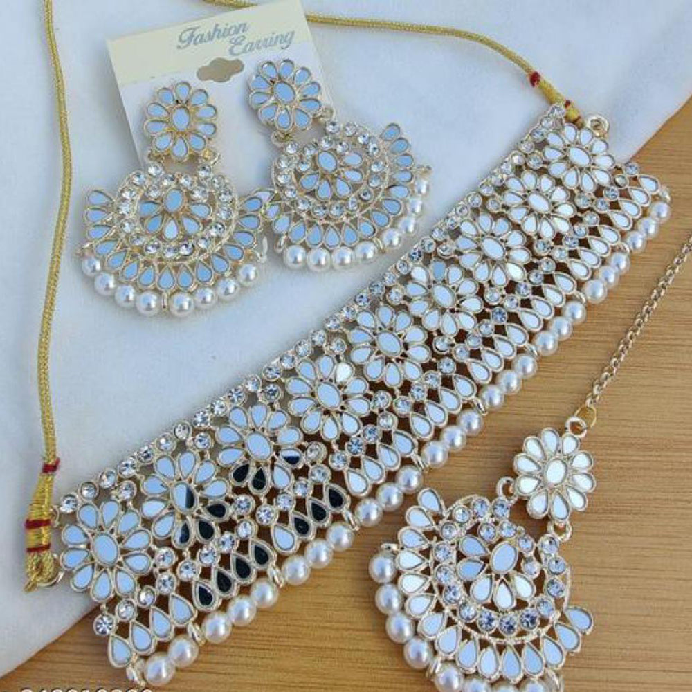 India Art Gold Plated Mirror Choker Necklace Set