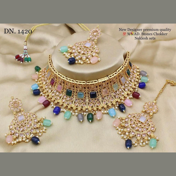 India Art Gold Plated AD Stone Necklace Set
