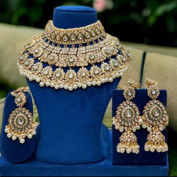 India Art Gold Plated Kundan Stone & Beads Choker Necklace Set