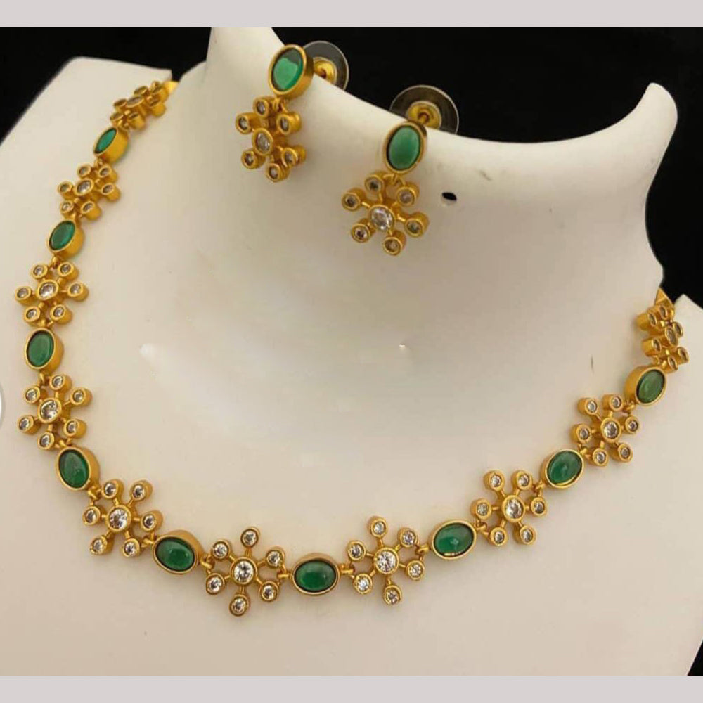 India Art Gold Plated Austrian Stone Necklace Set Green