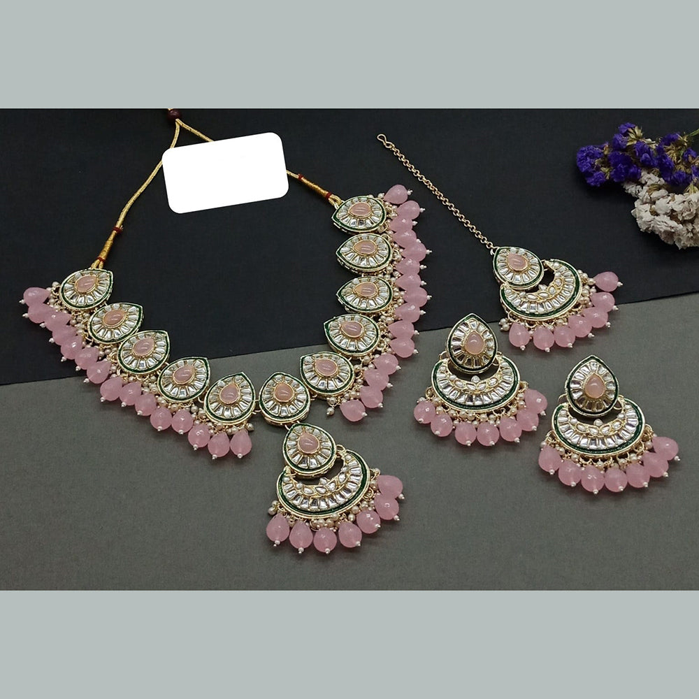 India Art Gold Plated Kundan And Beads Necklace Set