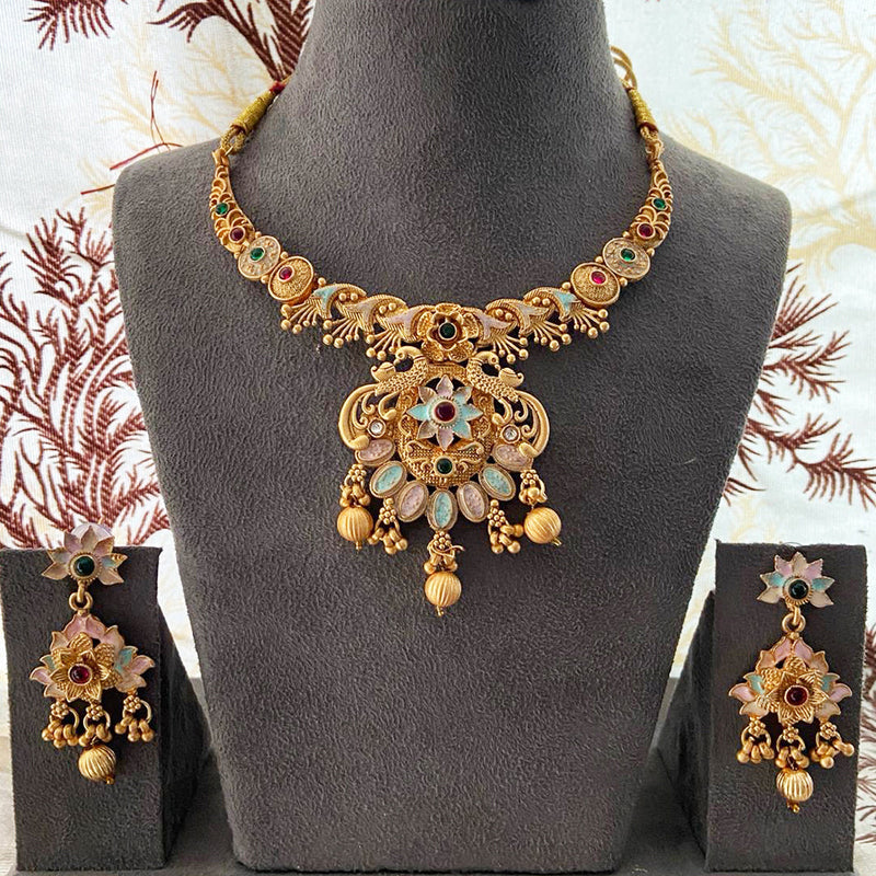 India Art Gold Plated Pota Stone And Beads Necklace Set