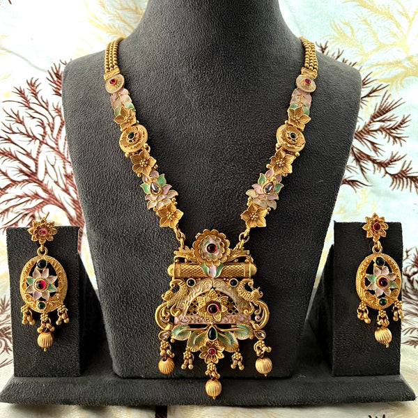 India Art Gold Plated Pota Stone And Beads Necklace Set