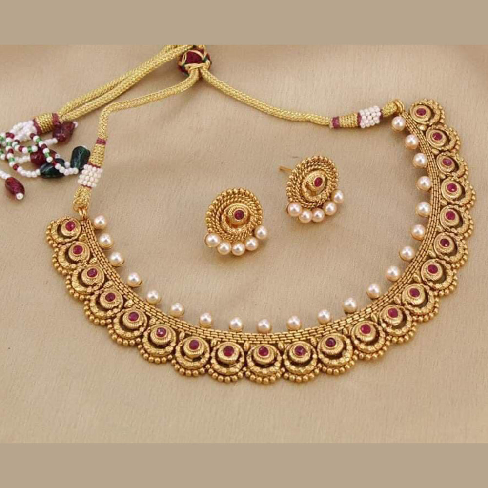 India Art Gold Plated Pota Stone Necklace Set