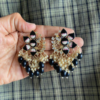 India Art Gold Plated Kundan And Meenakari Dangler Earrings