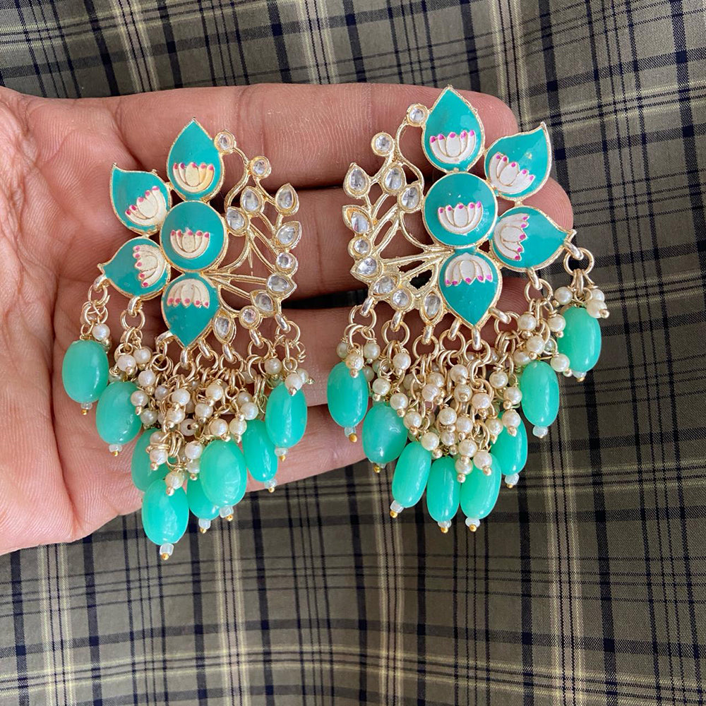 India Art Gold Plated Kundan And Meenakari Dangler Earrings