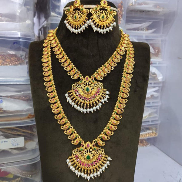India Art Gold Plated Pota Stone Double Necklace Set