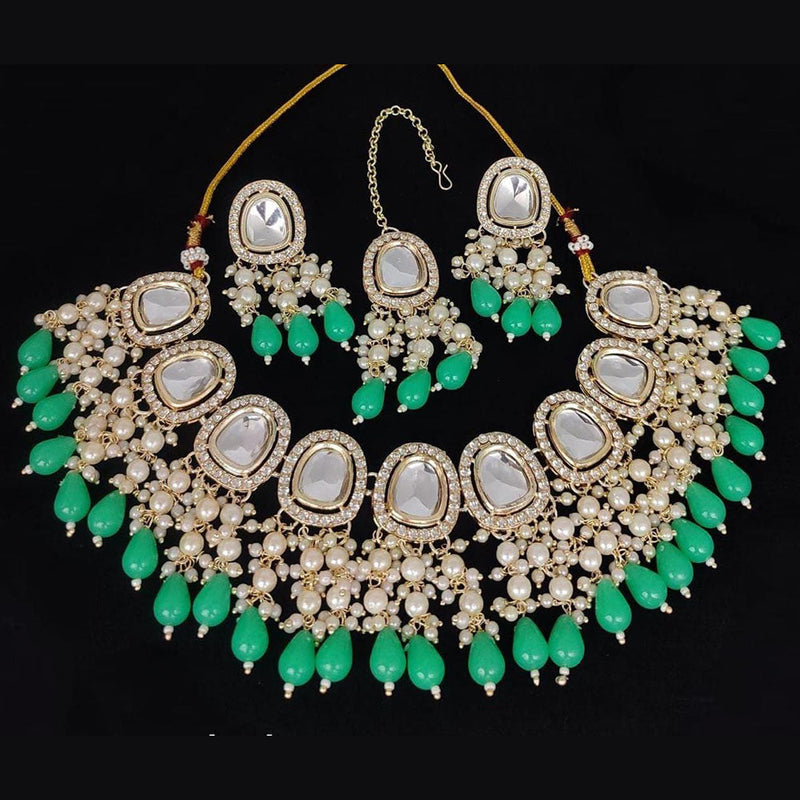 India Art Gold Plated Crystal Stone & Beads Necklace Set