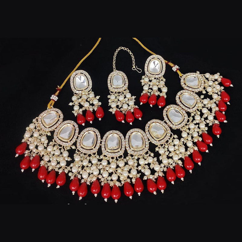 India Art Gold Plated Crystal Stone & Beads Necklace Set