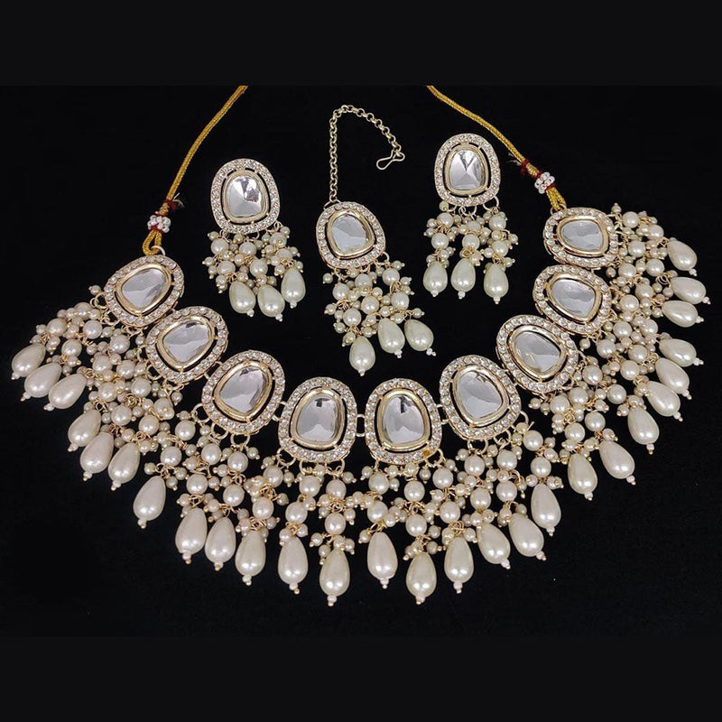 India Art Gold Plated Crystal Stone & Beads Necklace Set