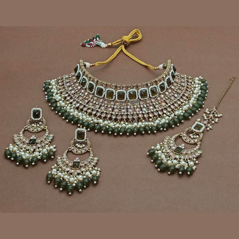 India Art Gold Plated Crystal Stone Choker Necklace Set