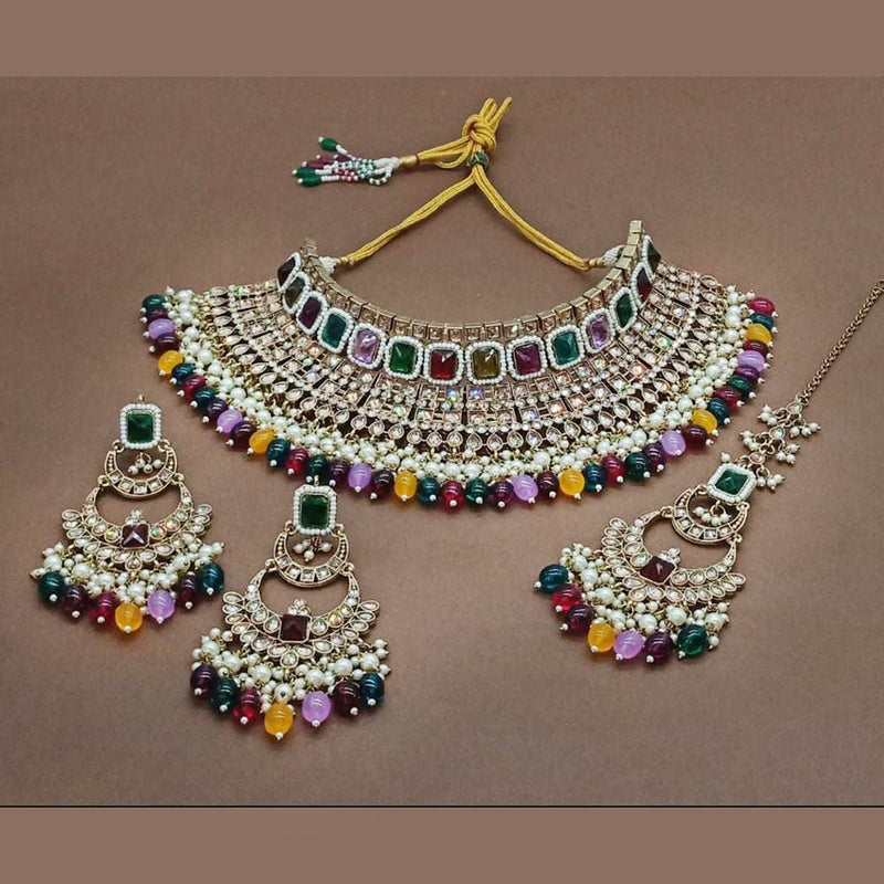 India Art Gold Plated Crystal Stone Choker Necklace Set