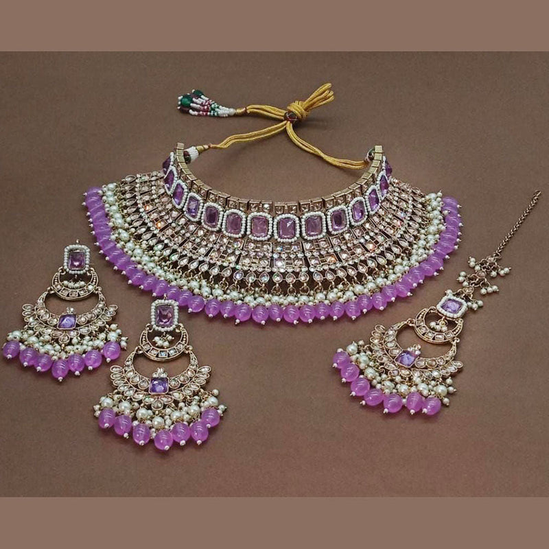 India Art Gold Plated Crystal Stone Choker Necklace Set