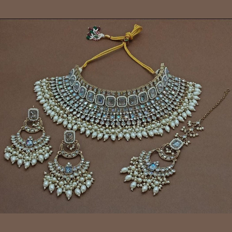 India Art Gold Plated Crystal Stone Choker Necklace Set